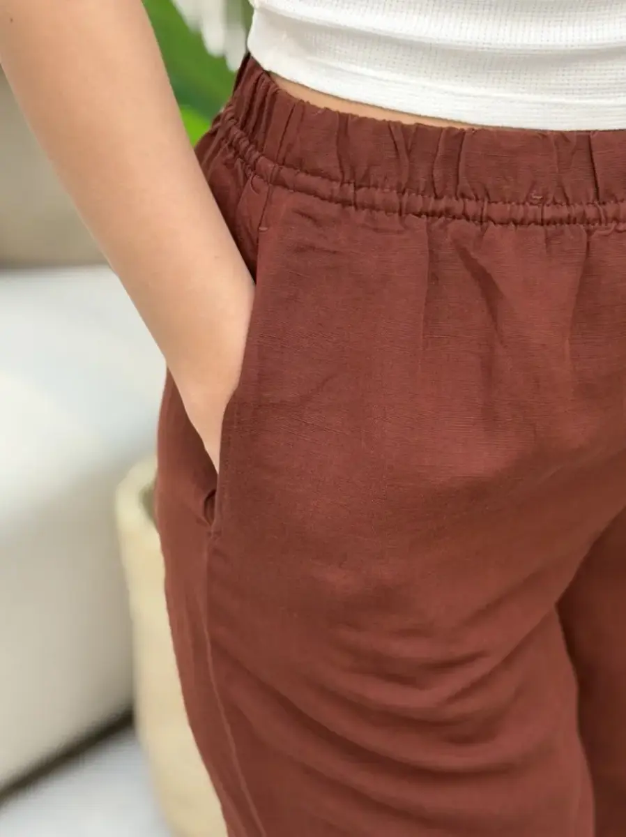 شلوار لینن بگ قهوه ای h&m