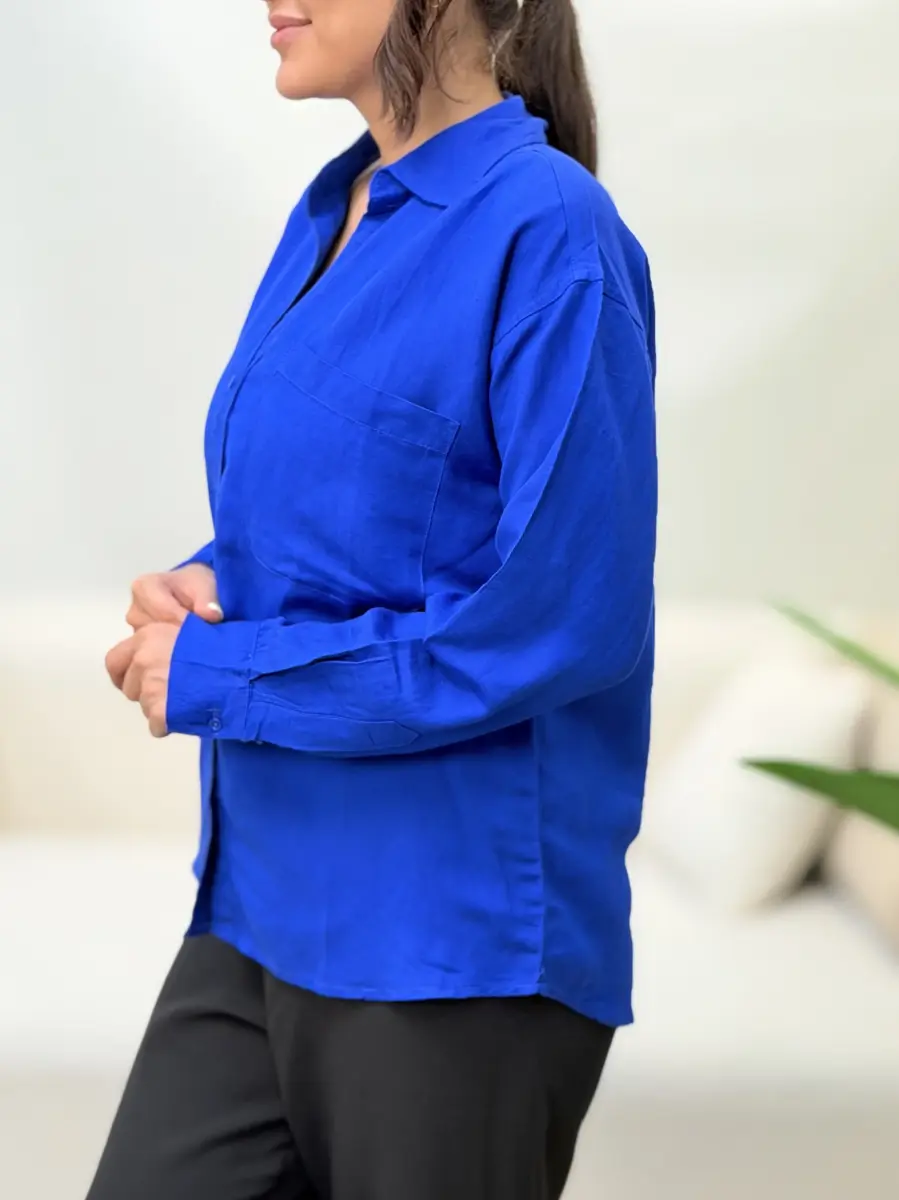 شومیز آبی کاربنی لینن zara