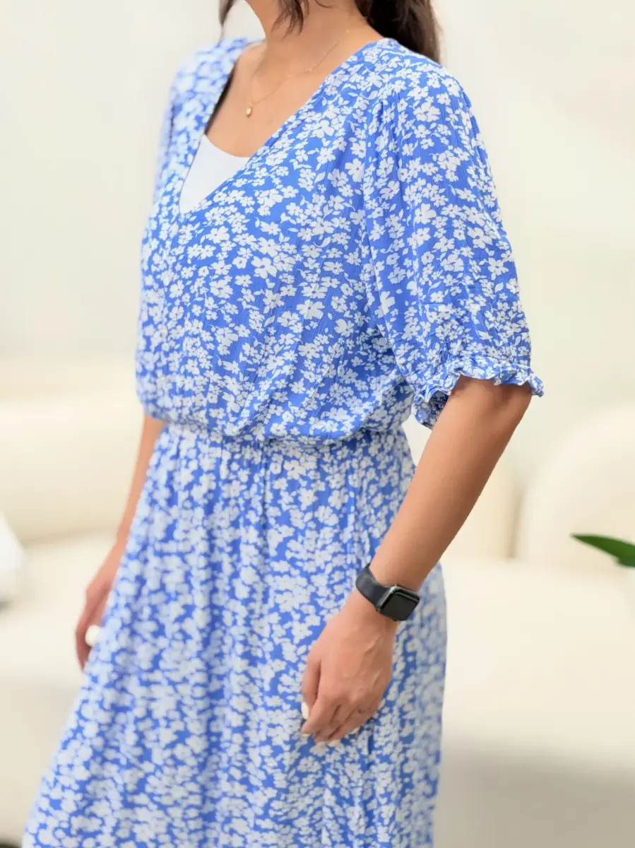 پیراهن نخ ویسکوز آبی گلدار