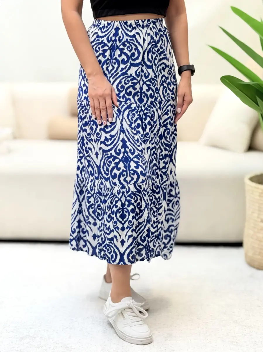 دامن چین دار جانینا (طرح دار آبی)