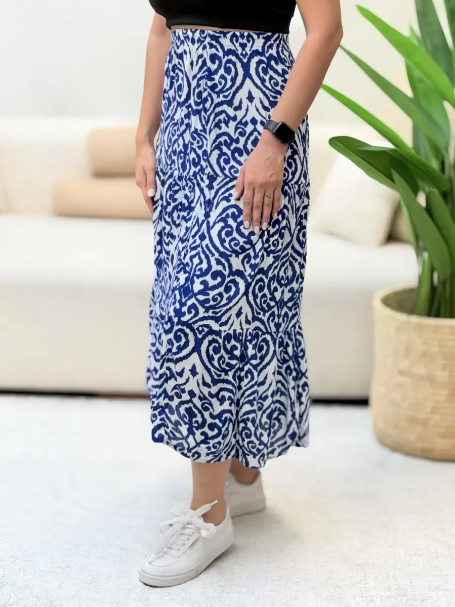 دامن چین دار جانینا (طرح دار آبی)