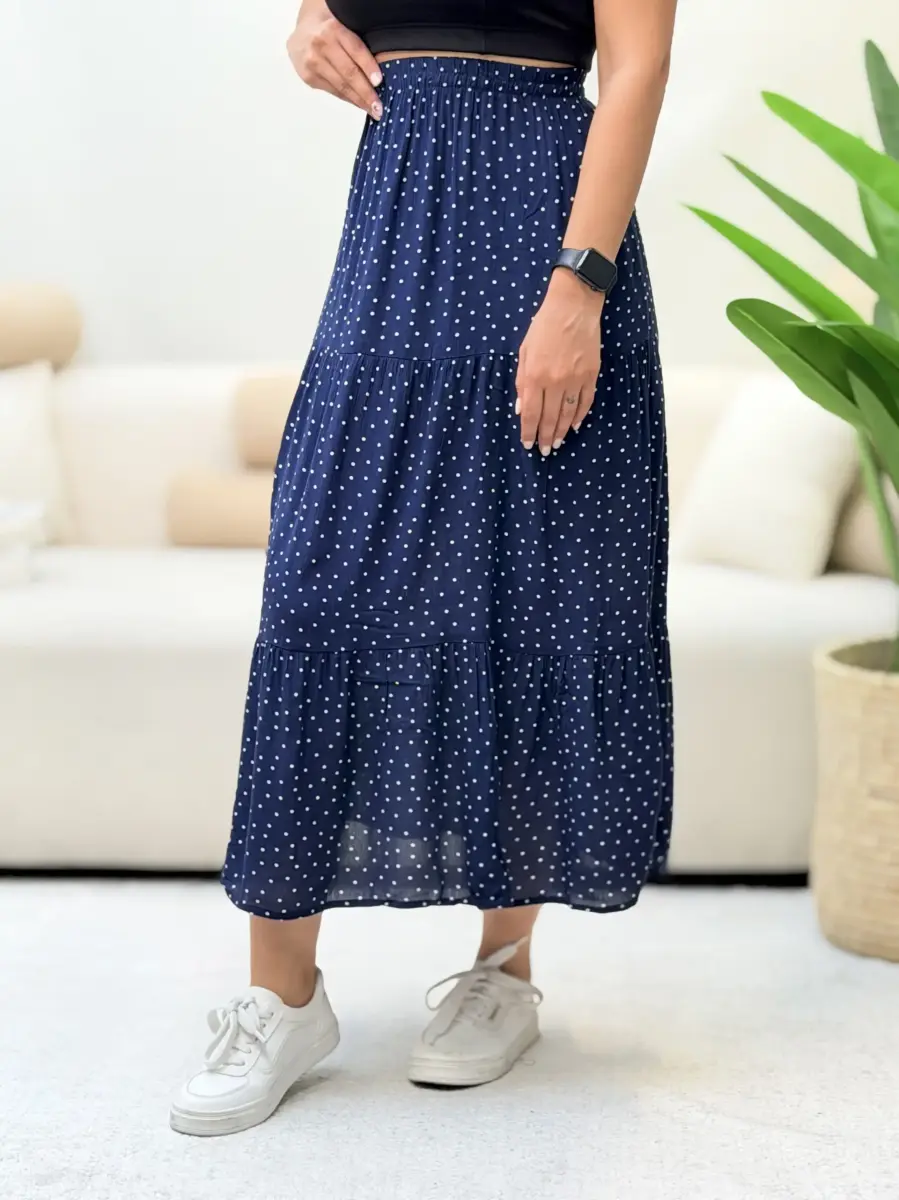 دامن چین دار جانینا (خال دار سرمه ای)