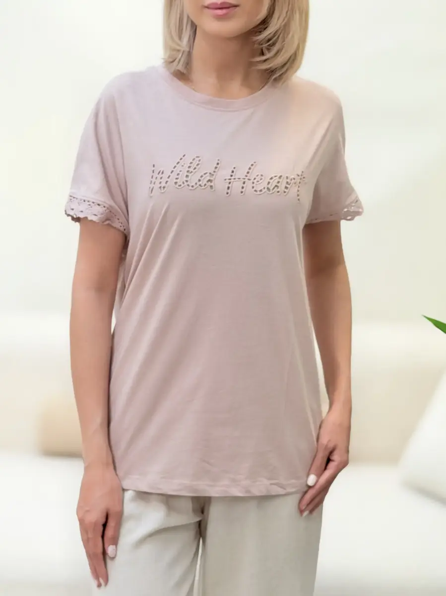 تیشرت جلو گلدوزی گیپور دار TERRANOVA(4رنگ)