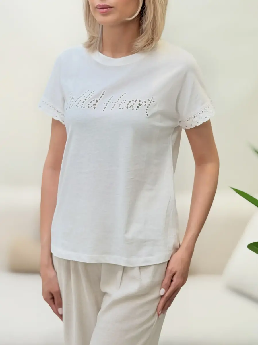 تیشرت جلو گلدوزی گیپور دار TERRANOVA(4رنگ)