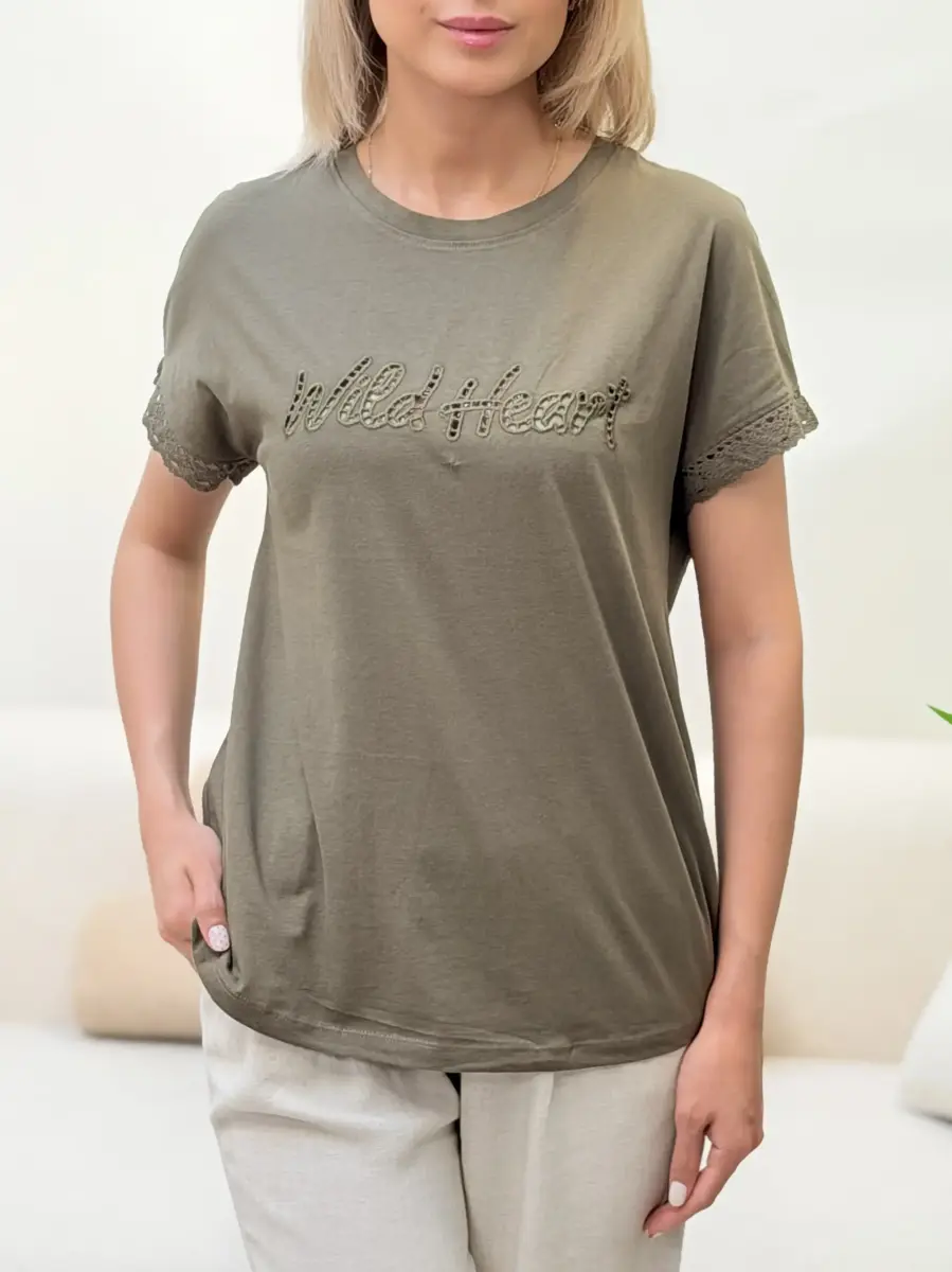 تیشرت جلو گلدوزی گیپور دار TERRANOVA(4رنگ)
