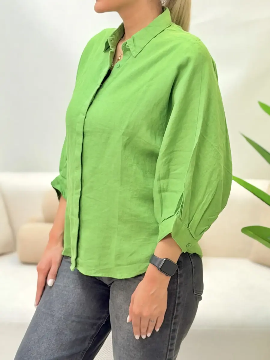 شومیز تاهاری دکمه مخفی مدل دار (سبز-کرم)