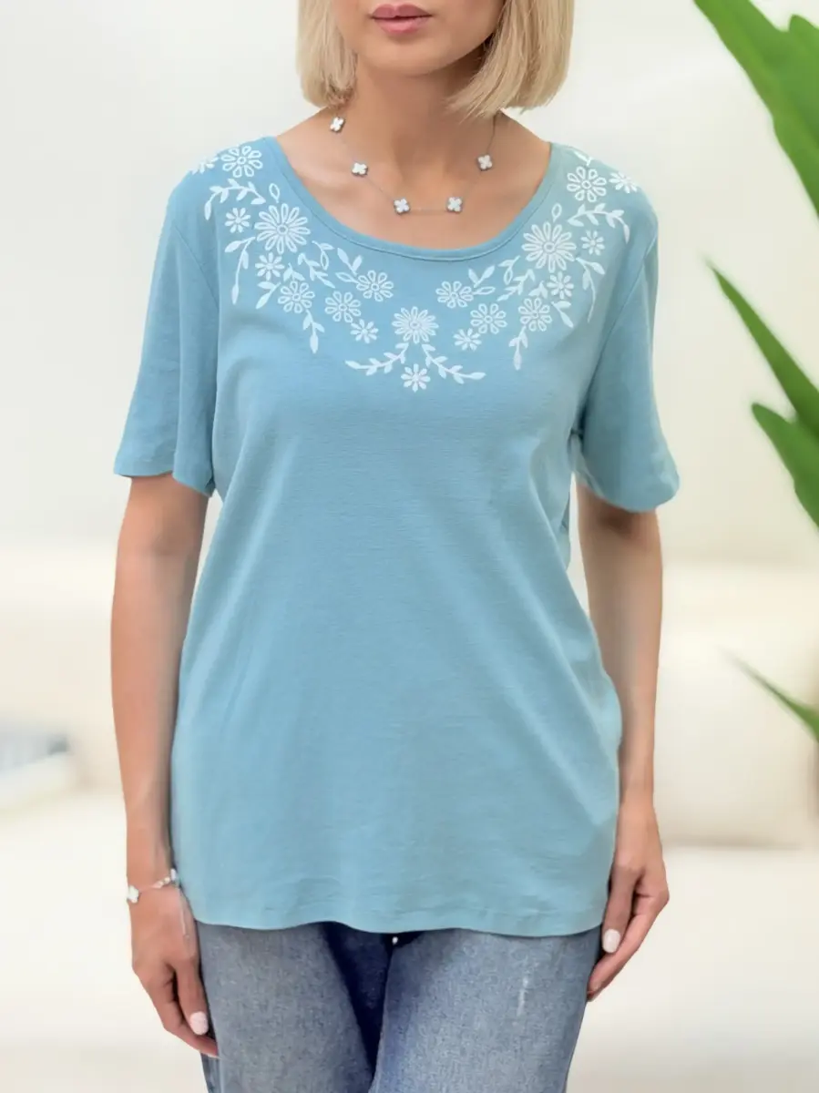 تیشرت یقه کارشده (گلدوزی شده)