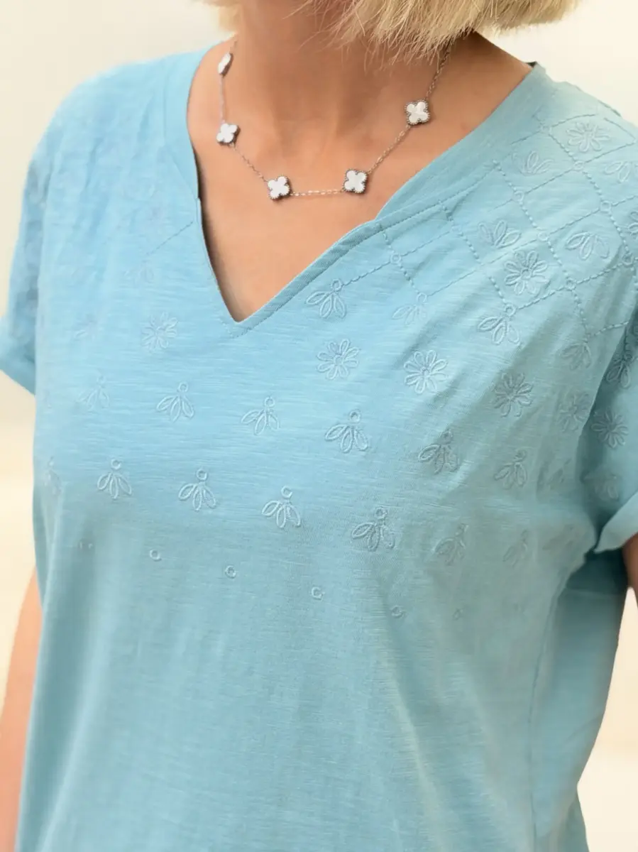 تیشرت سبزآبی گلدوزی bonmarche