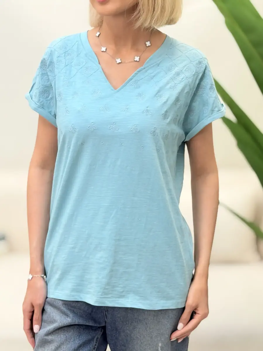 تیشرت سبزآبی گلدوزی bonmarche