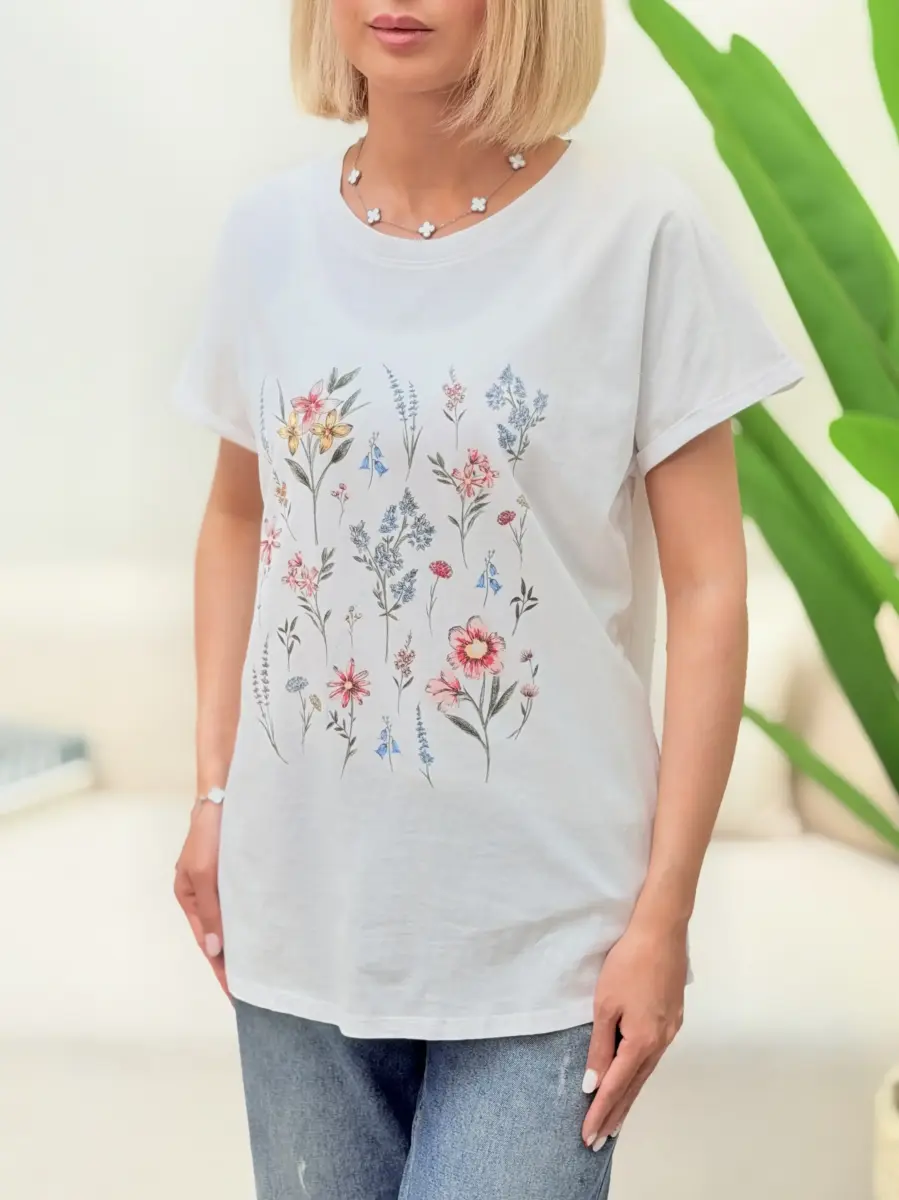 تیشرت سفید طرح گل (bonmarche)