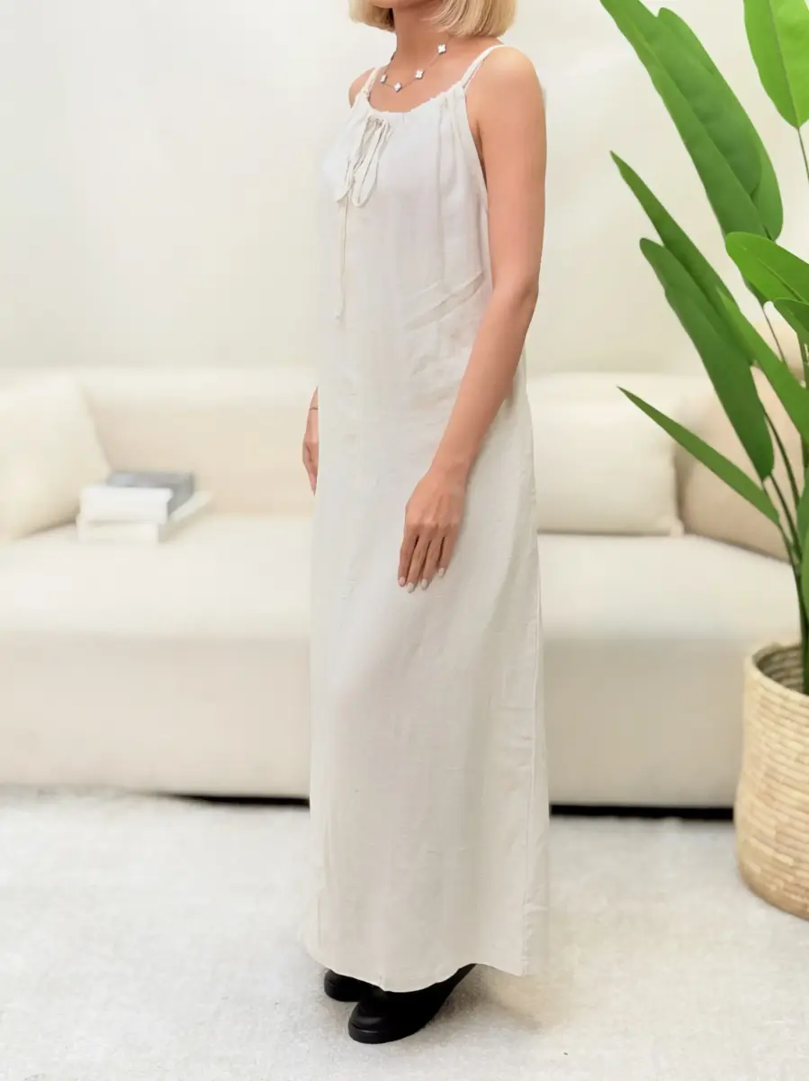 پیراهن لینن بلند zara (مشکی-کرم)