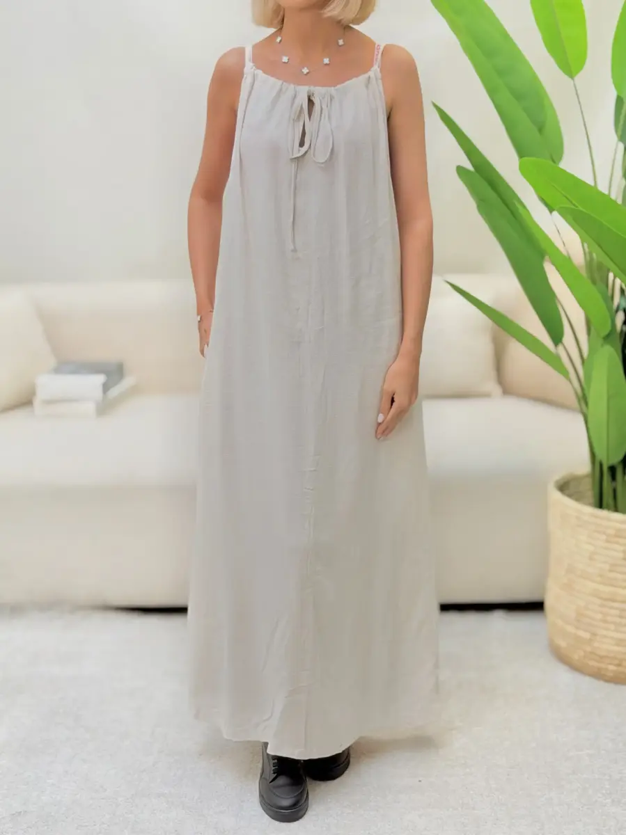پیراهن لینن بلند zara (مشکی-کرم)