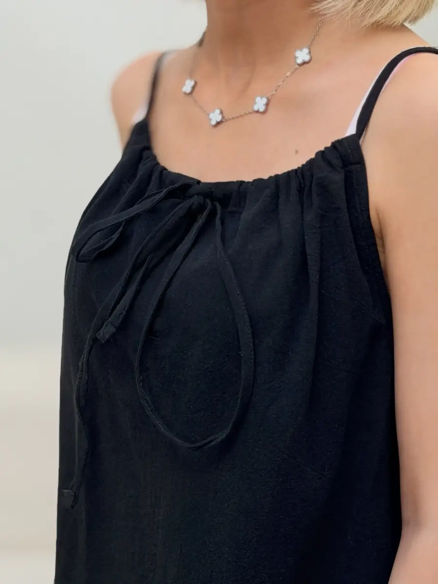 پیراهن لینن بلند zara (مشکی-کرم)