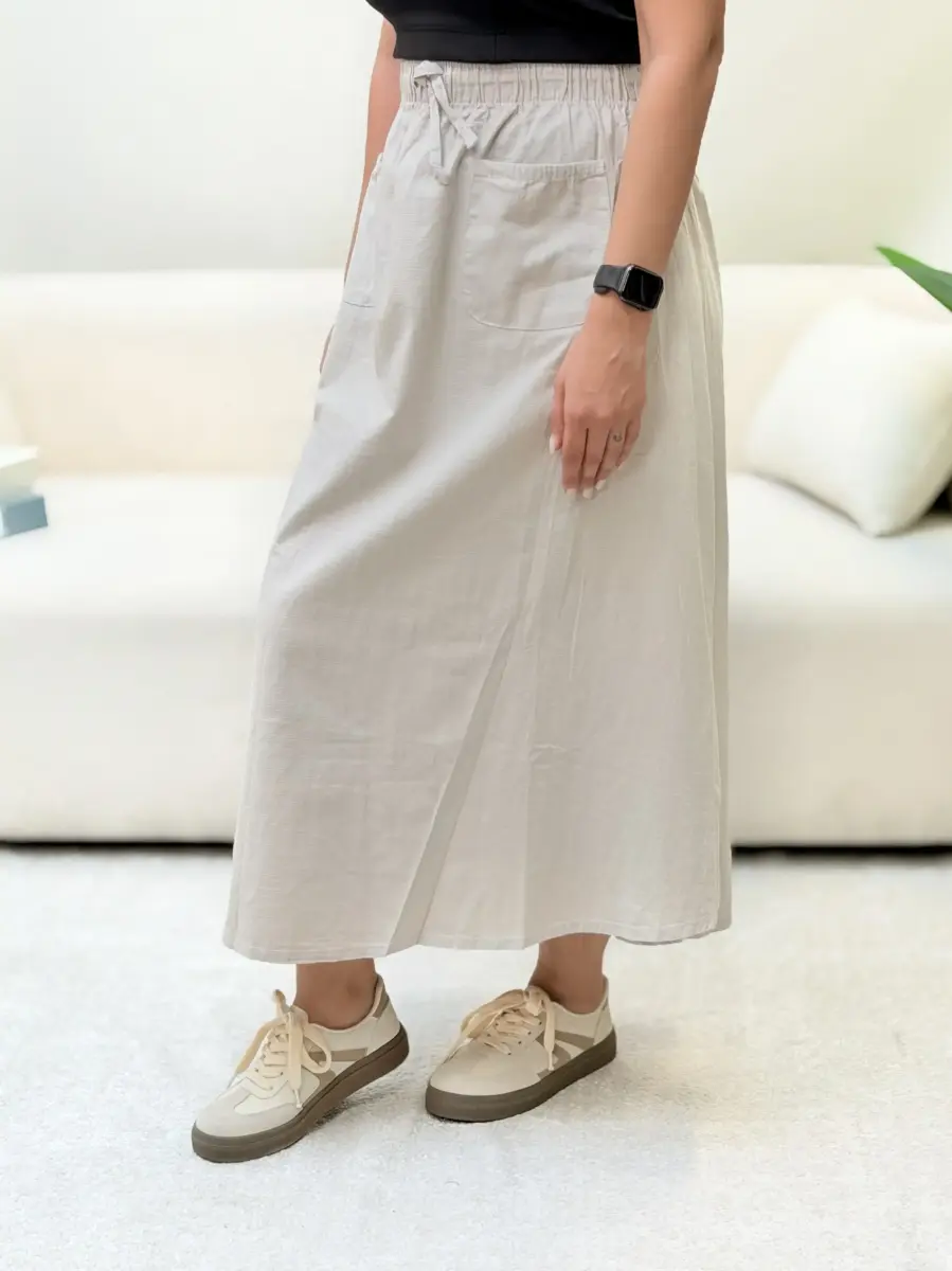 دامن جیب دار پاییزه  لینن (مشکی/سبز/کرم)