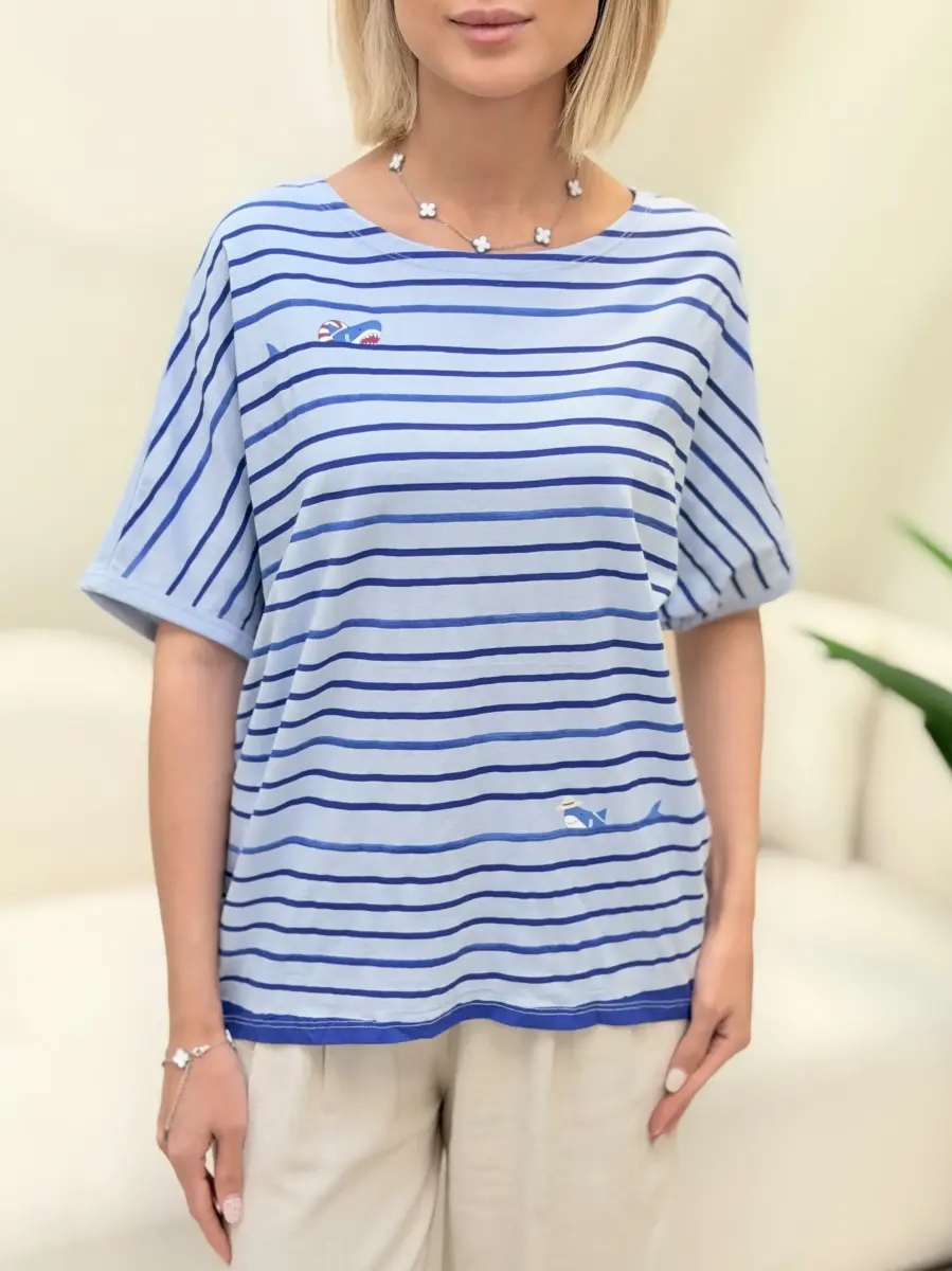تیشرت راه راه آبی (طرح کوسه)