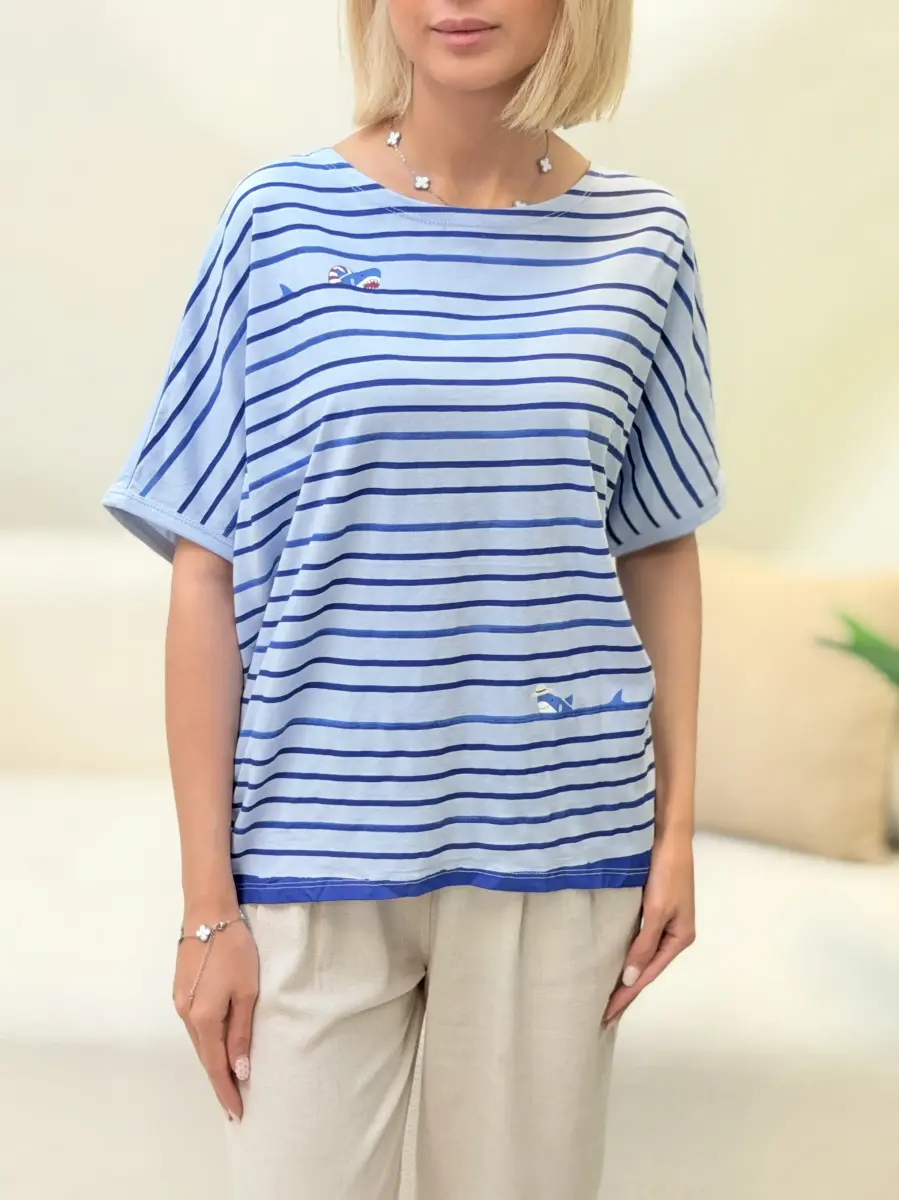 تیشرت راه راه آبی (طرح کوسه)