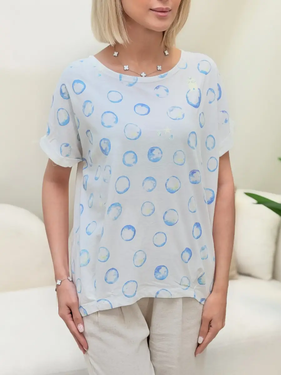تیشرت طرح حباب (سفید-آبی)
