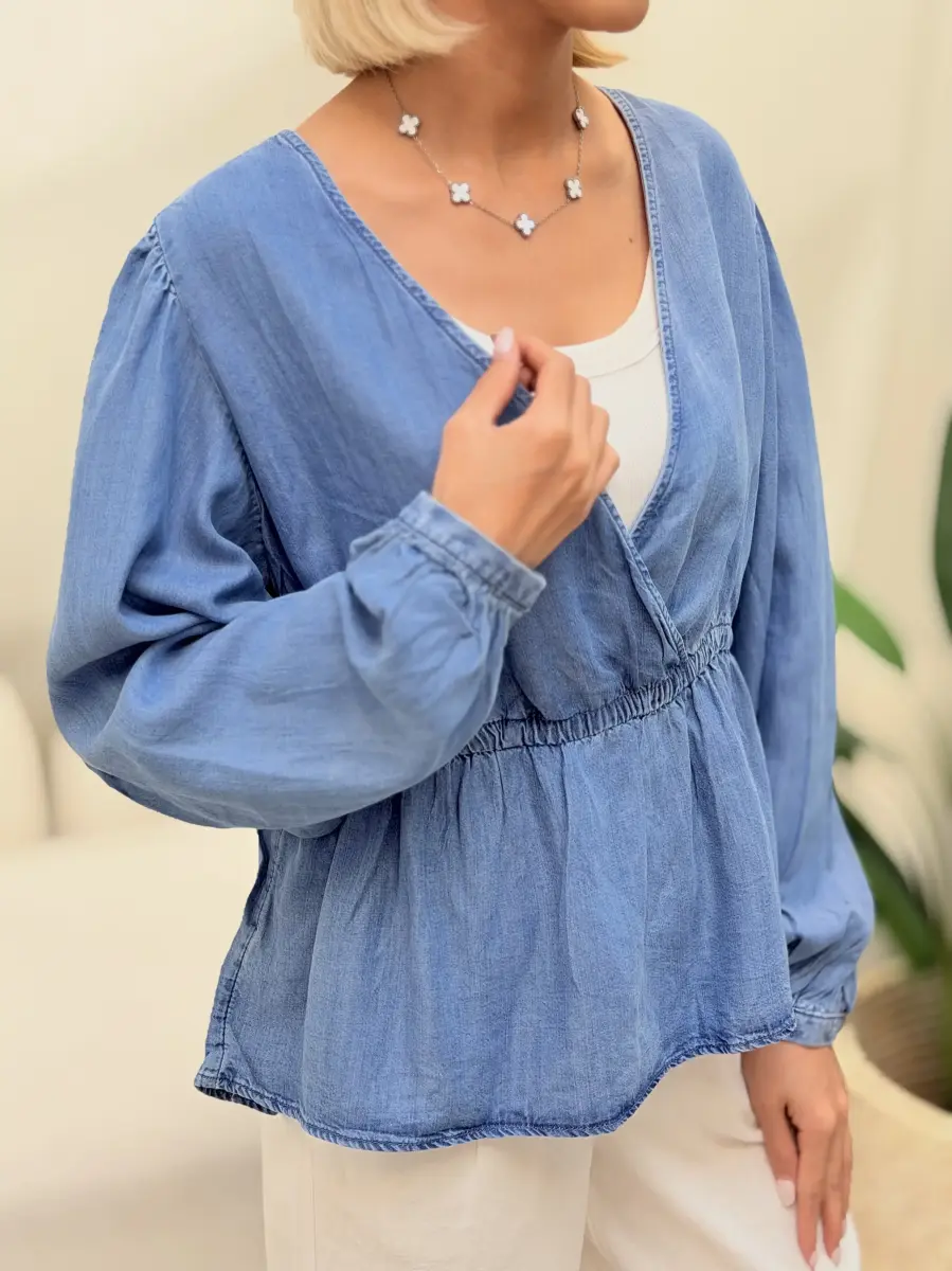 شومیز جین تنسل کمر کش C.A