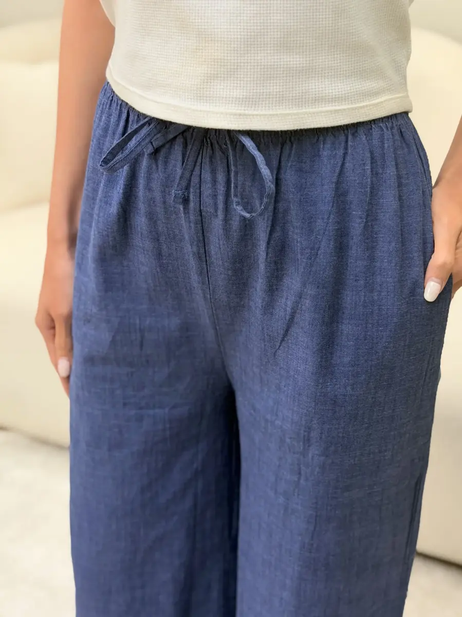 شلوار لینن آبی تیره h&m