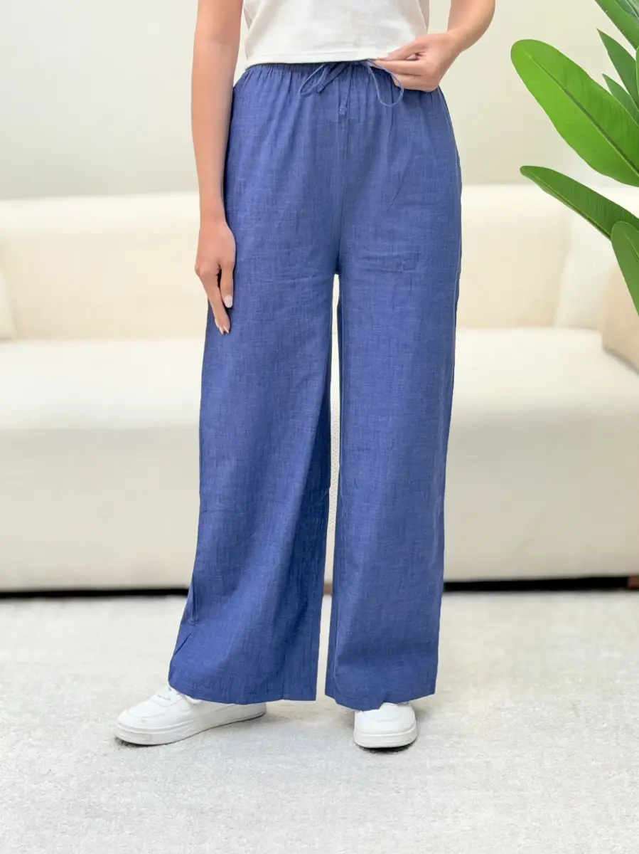 شلوار لینن آبی تیره h&m