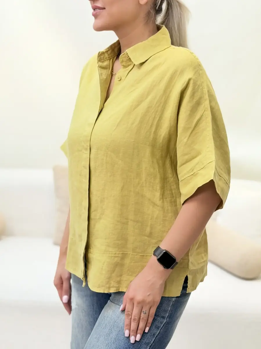 شومیز دکمه مخفی تاهاری خردلی