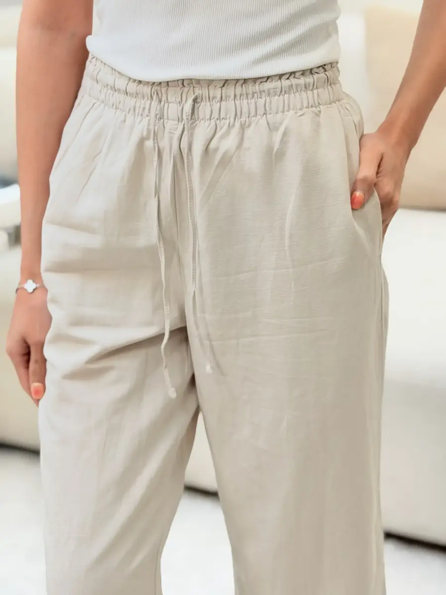 شلوار لینن کرم h&m