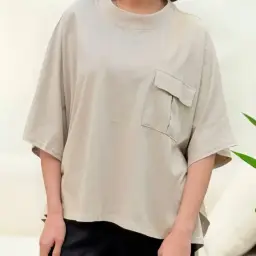 تیشرت باکسی تک جیب کرم