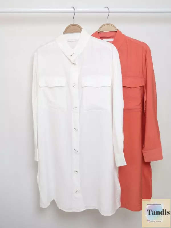 مانتو سفید آجری یقه سه سانت