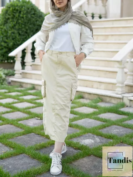 دامن کتان کارگو(رنک کرم استخوانی)