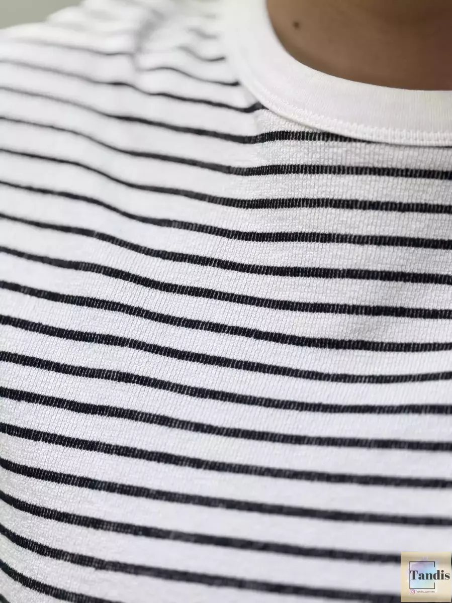 تیشرت آستین بلند راه راه M.S(سفید/سرمه ای)