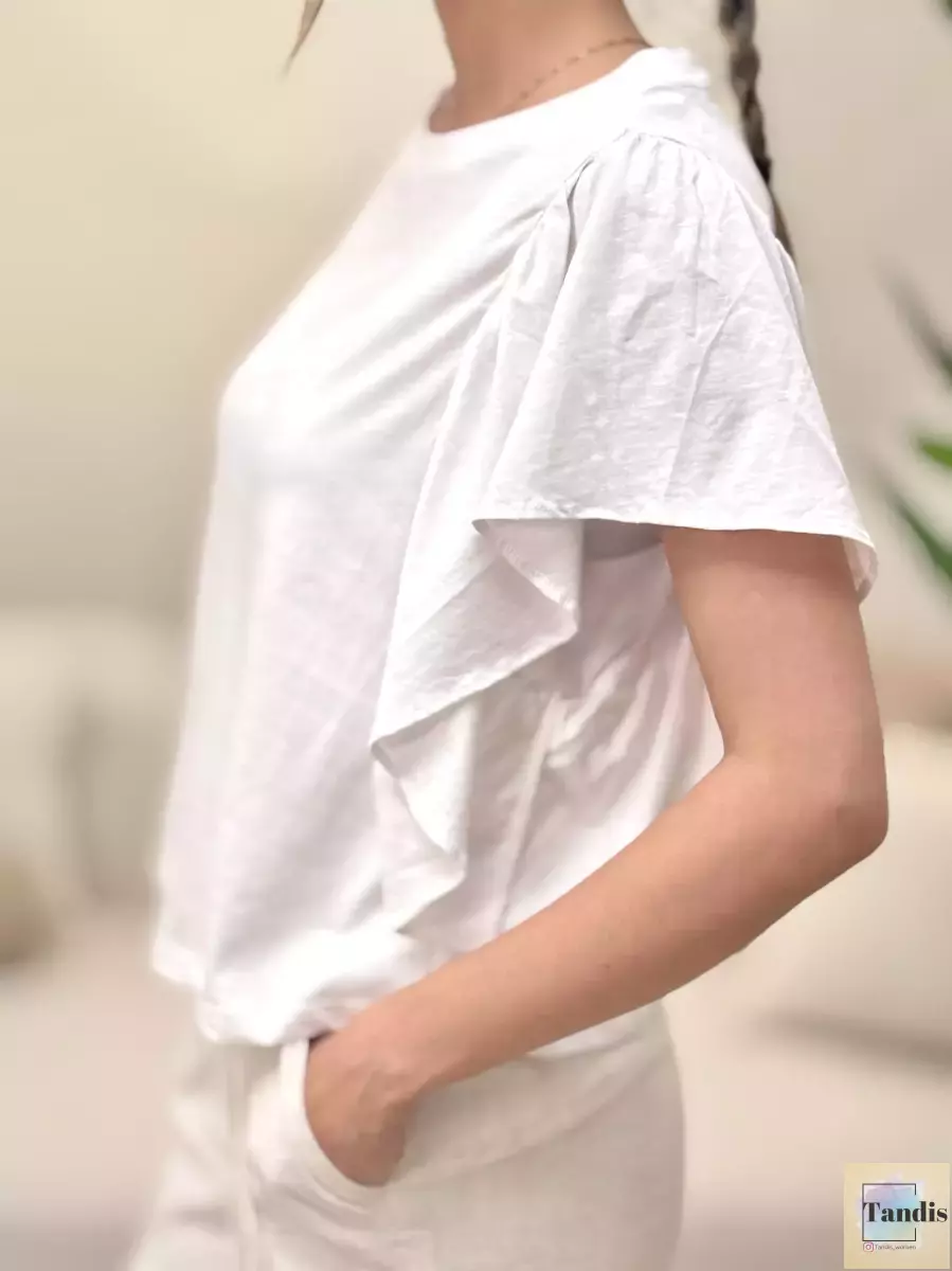 تیشرت آستین چین دارM(سفید-کرم)