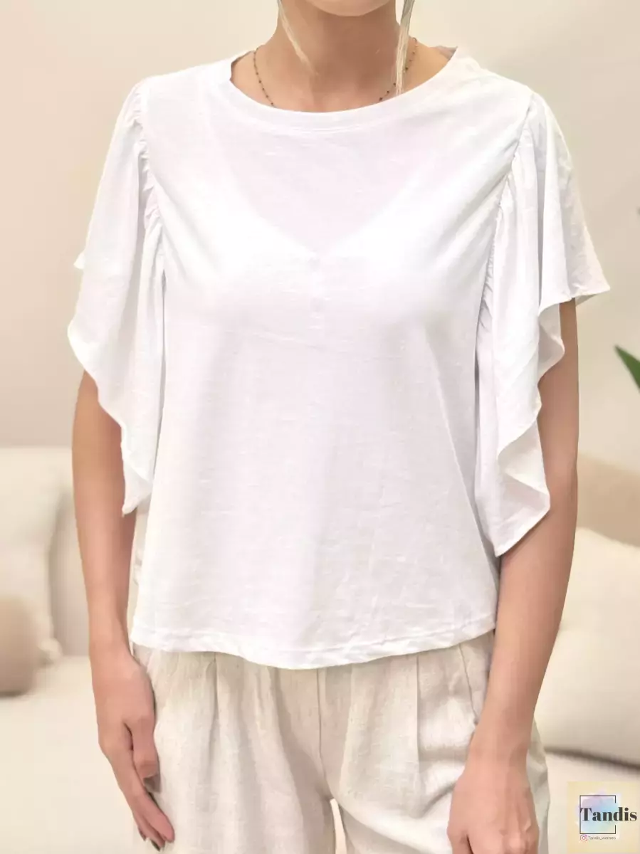 تیشرت آستین چین دارM(سفید-کرم)