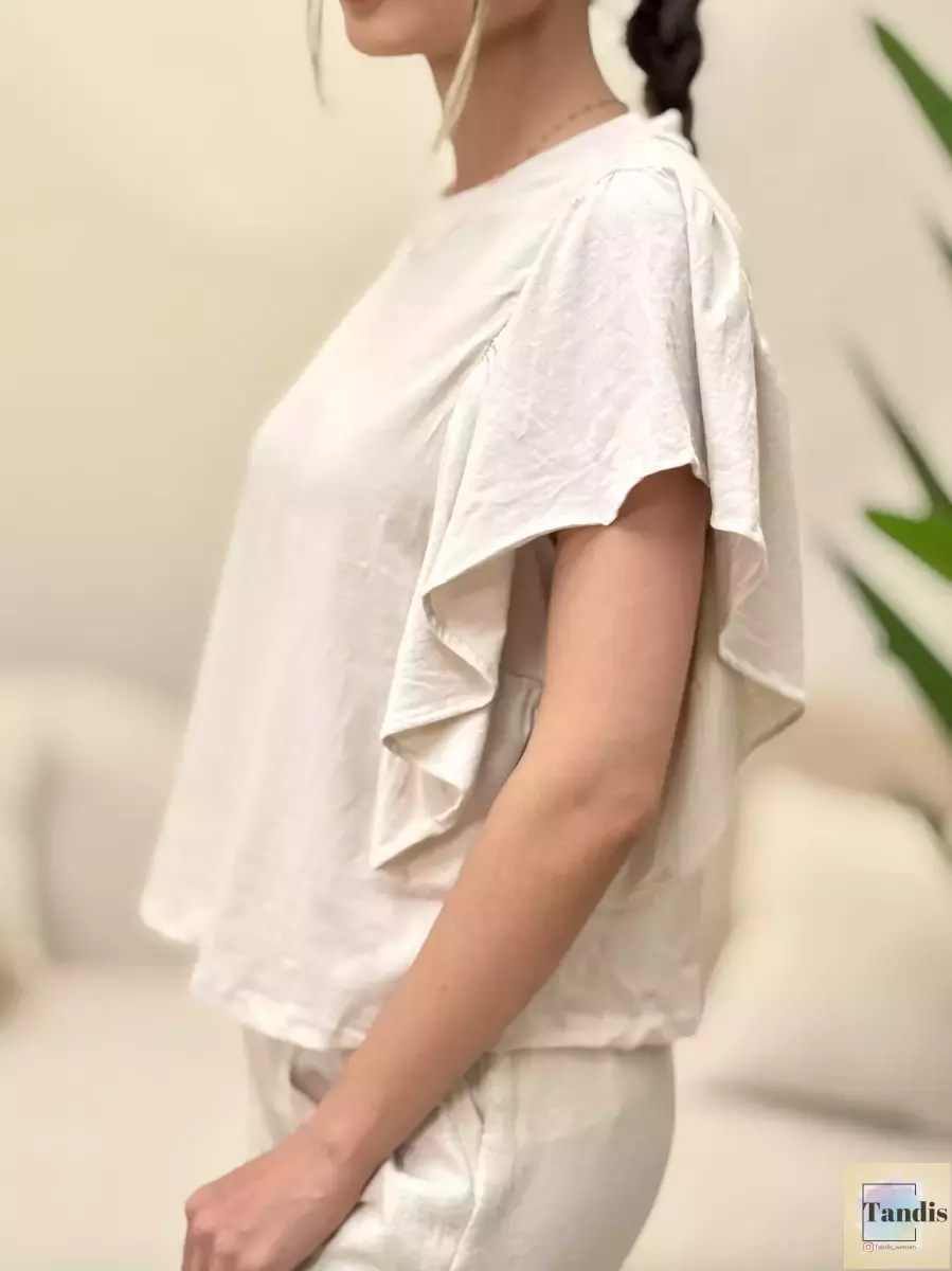 تیشرت آستین چین دارM(سفید-کرم)