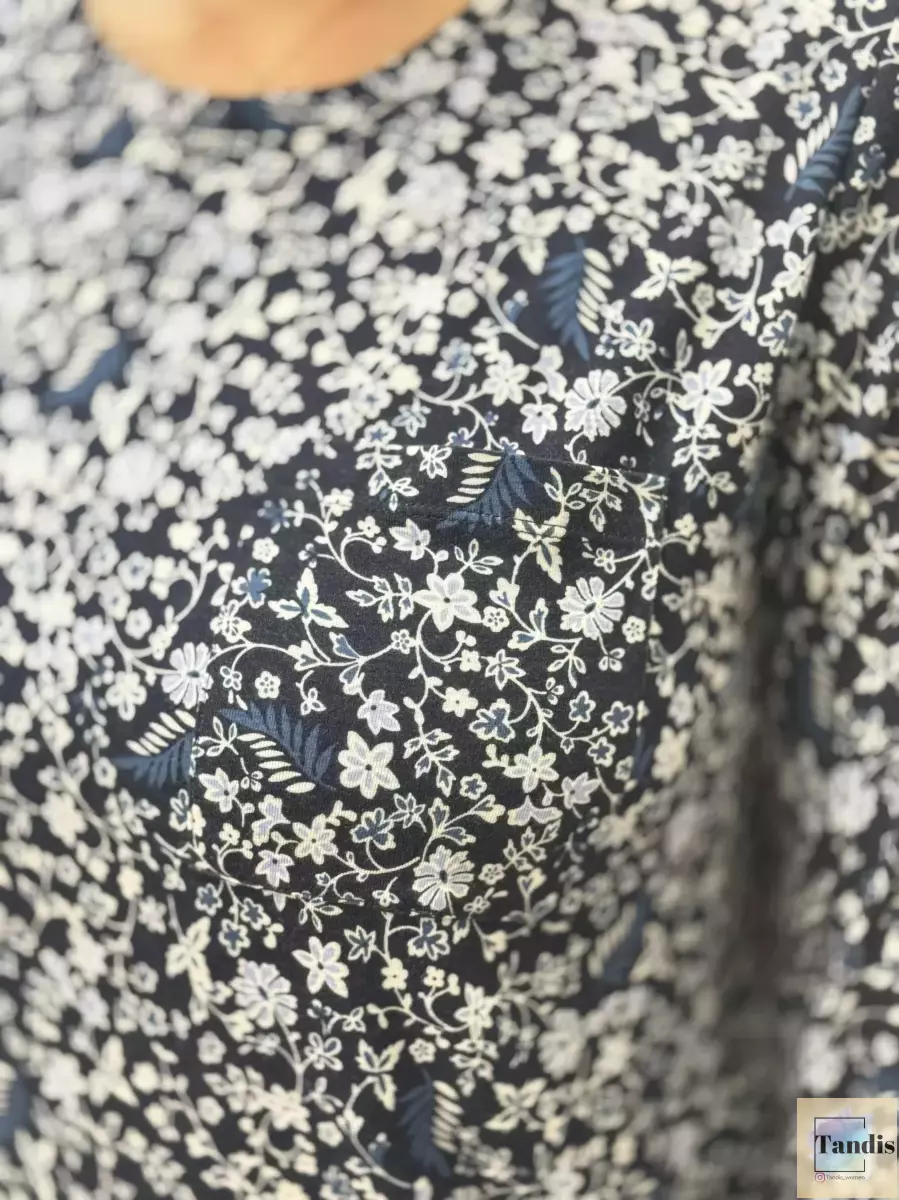 تیشرت استین بلند سرمه ای گلدارM.S