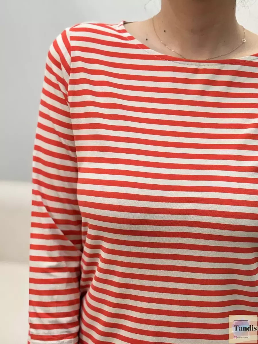 تیشرت آستین بلند راه راه(قرمز کرم)