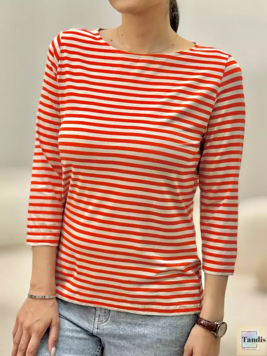 تیشرت آستین بلند راه راه(قرمز کرم)