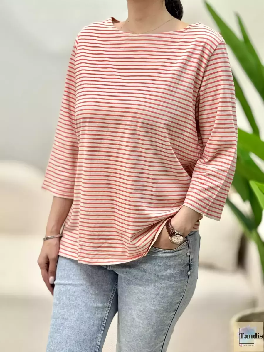 تیشرت آستین بلند راه راه(قرمز کرم)