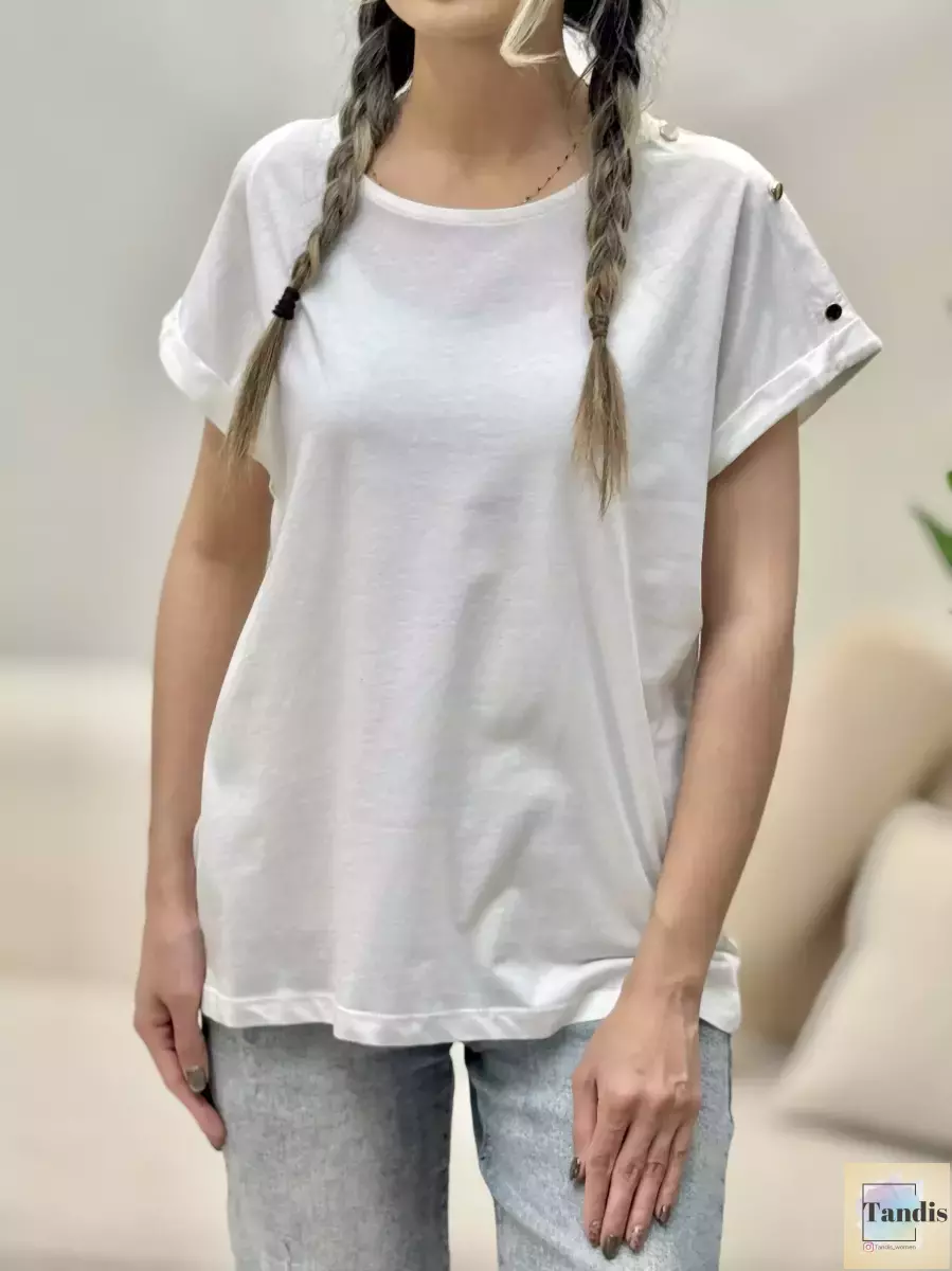 تیشرت سرشانه دکمه ساده