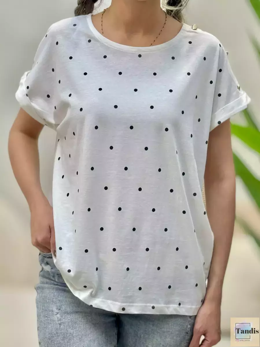 تیشرت آستین دکمه خال خالی