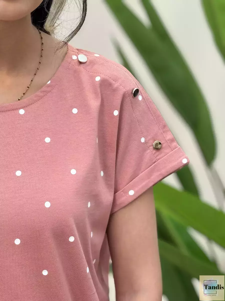 تیشرت آستین دکمه خال خالی