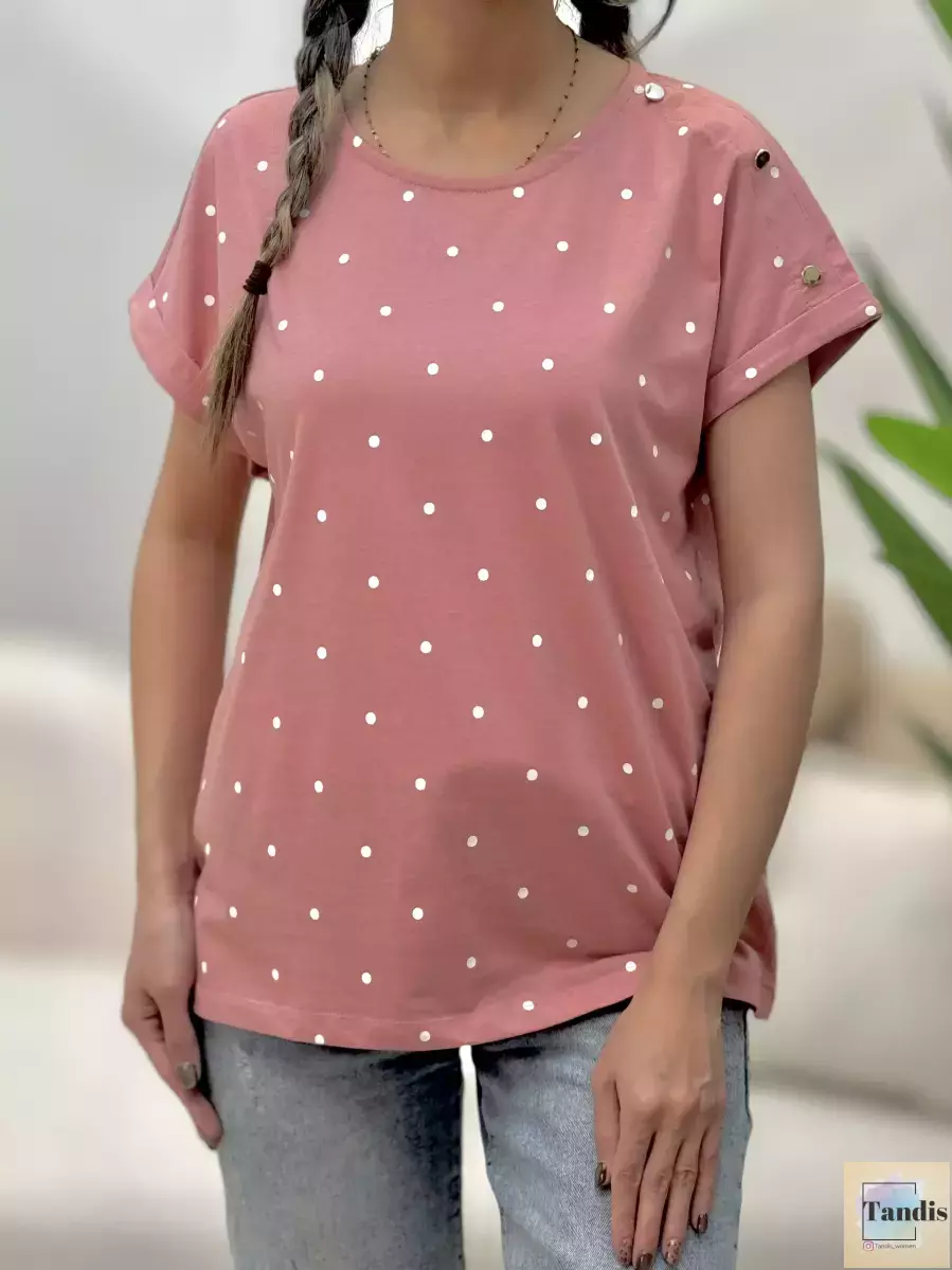 تیشرت آستین دکمه خال خالی