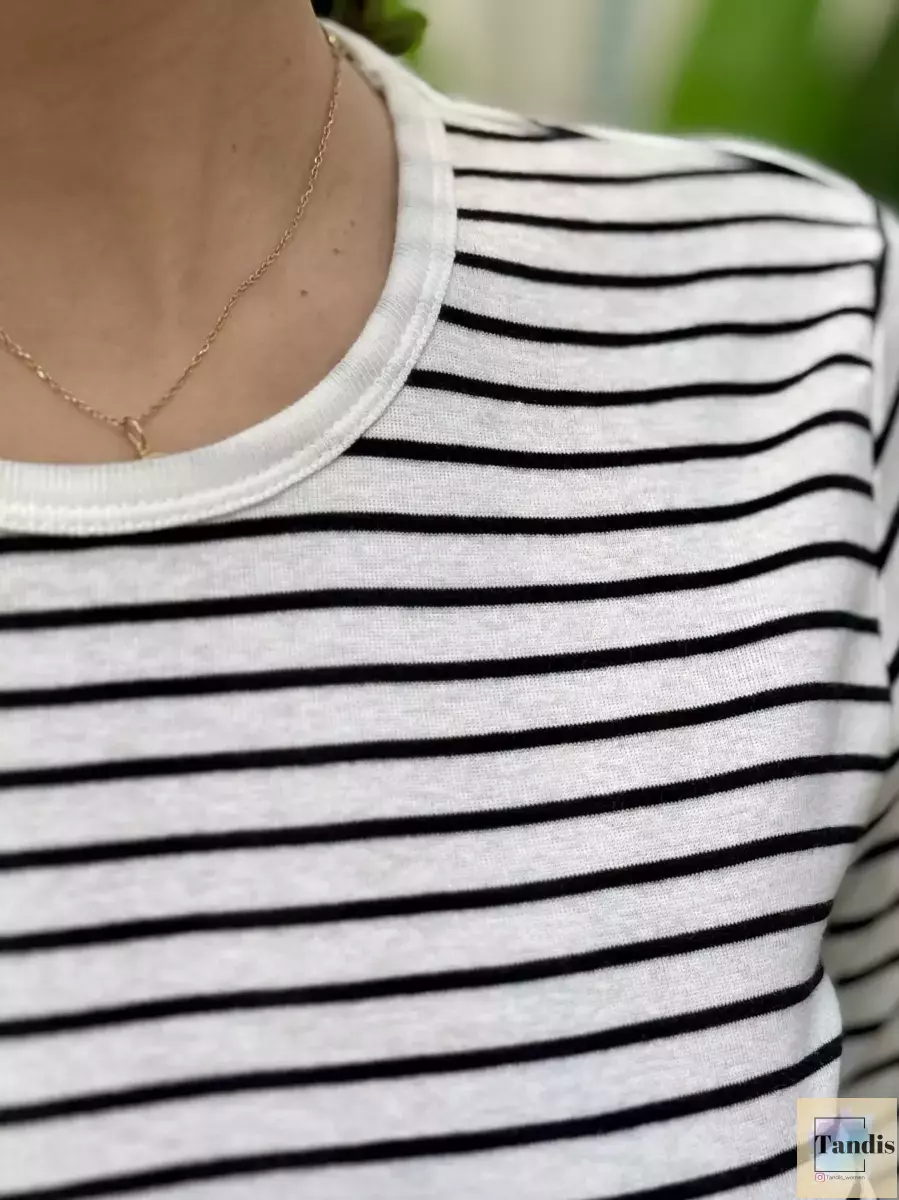 تیشرت آستین بلند راه راه ریز نخ پنبه