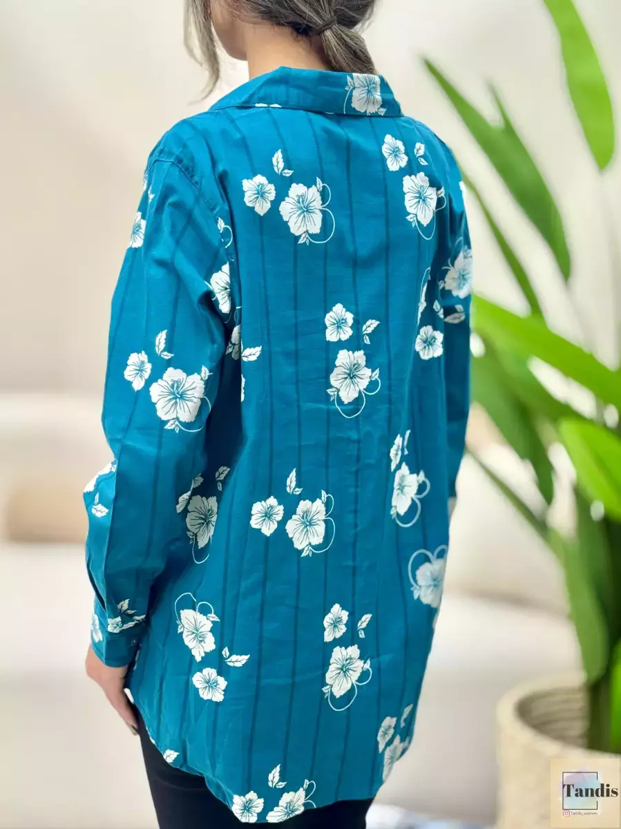 شومیز سبزآبی گل دار