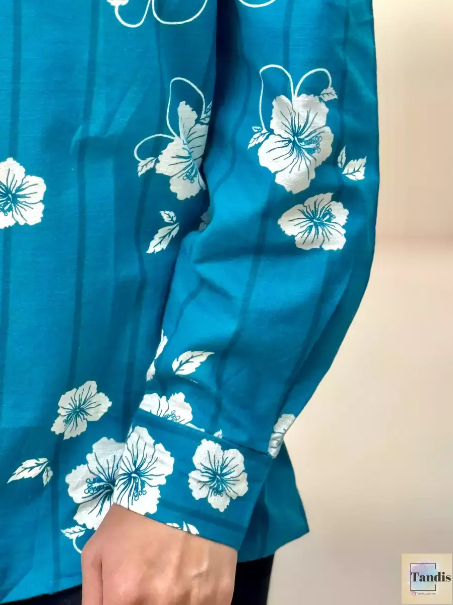 شومیز سبزآبی گل دار