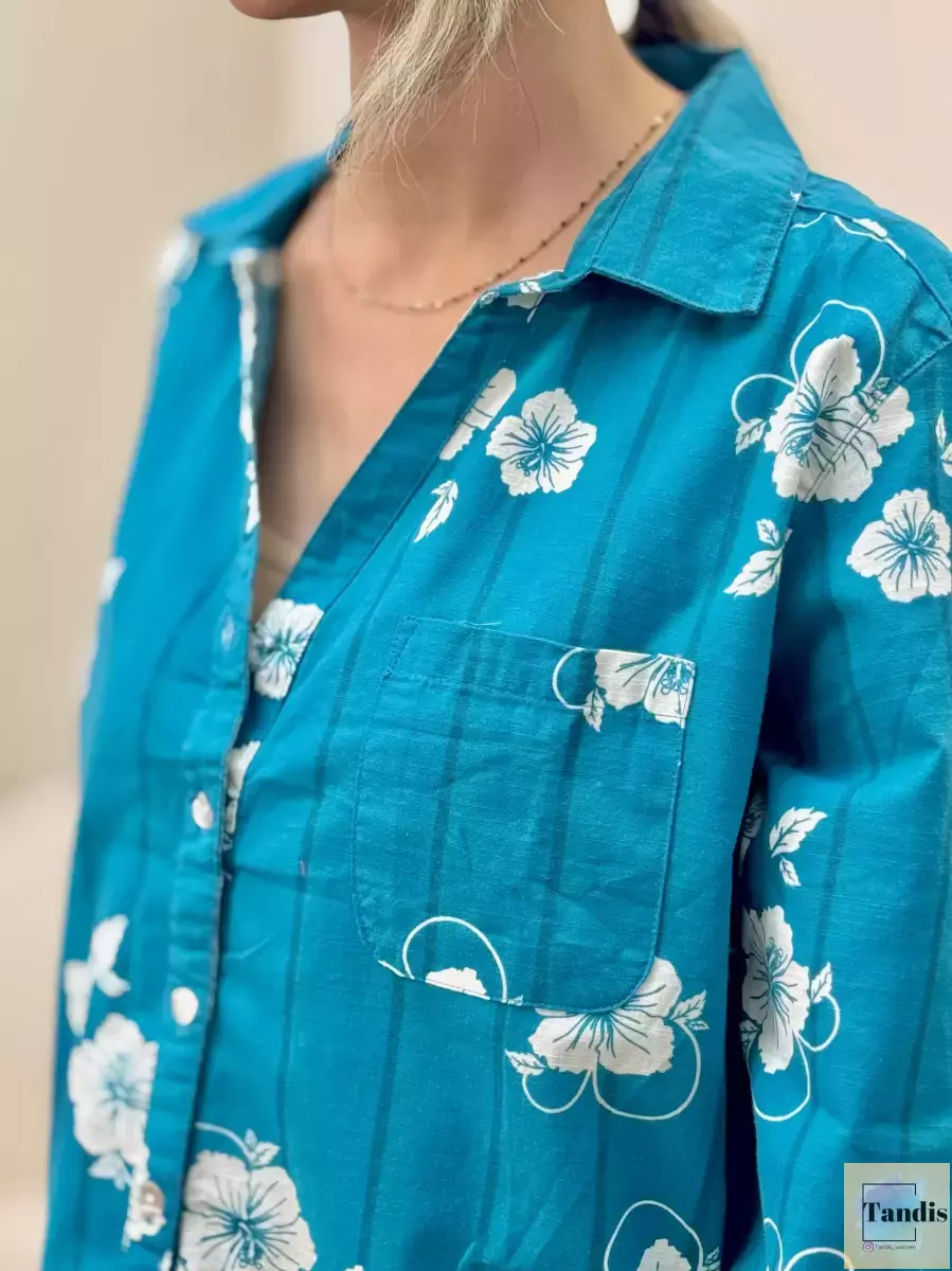 شومیز سبزآبی گل دار