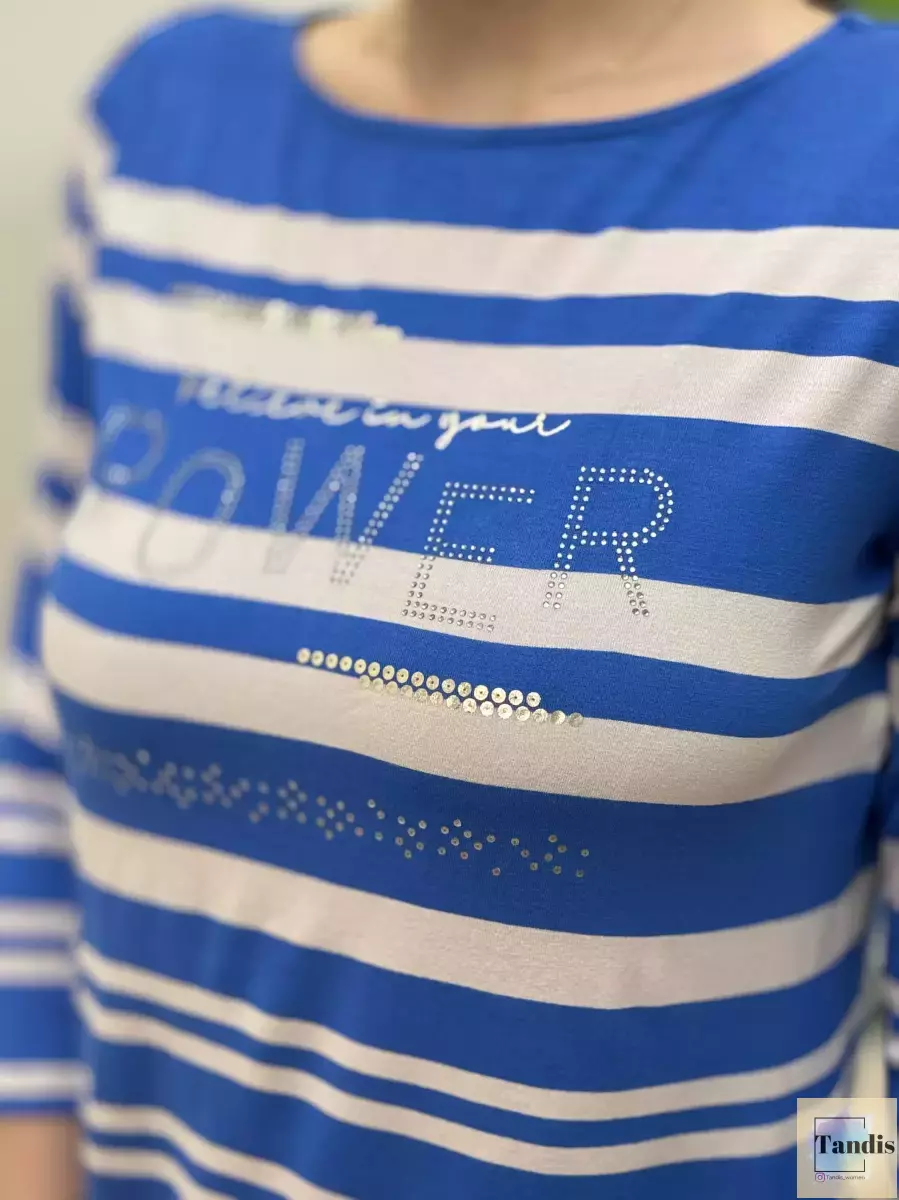 تیشرت آبی راه راه آبی نگین دار