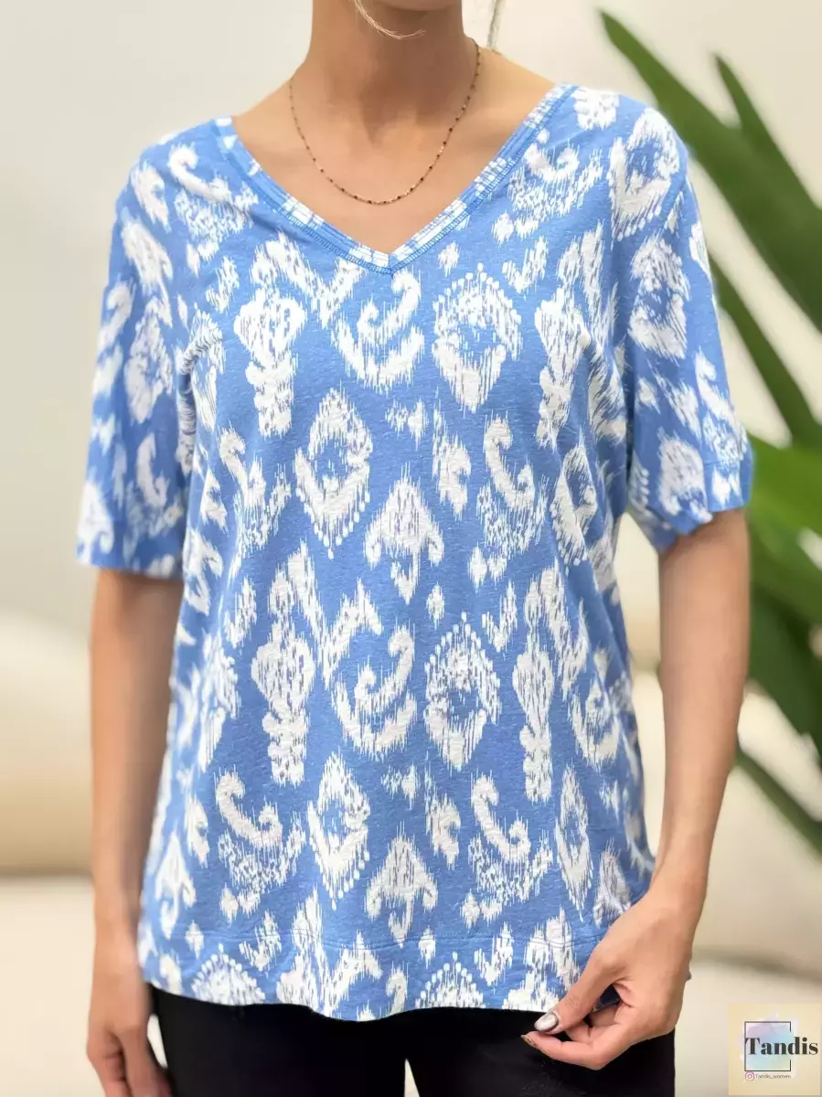 تیشرت آبی  طرحدار یقه هفت (آبی روشن/آبی تیره)