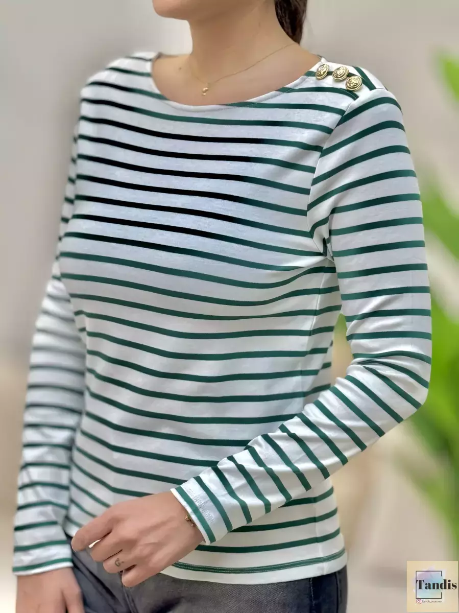 تیشرت آستین بلند راه راه(سرشانه دکمه)