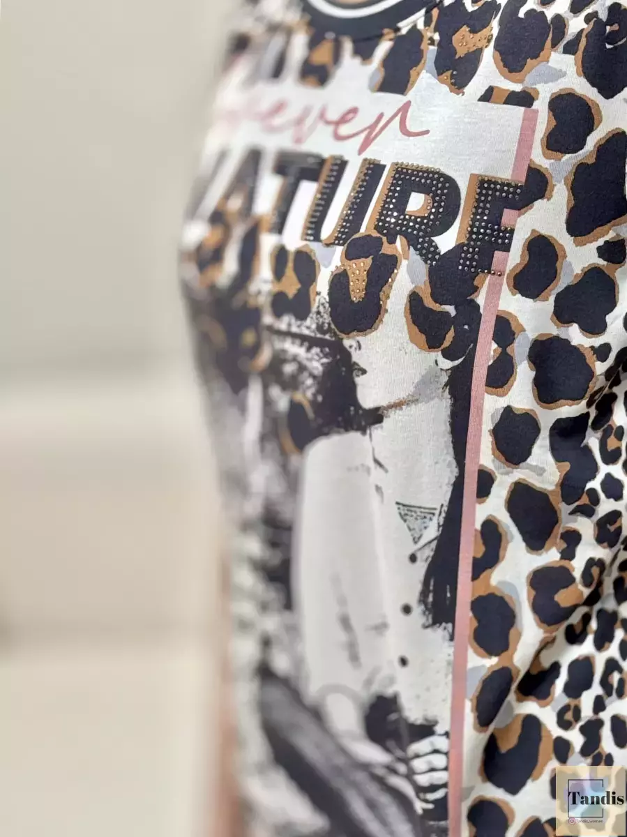 تیشرت ویسکوز طرح پلنگ(نگین دار)