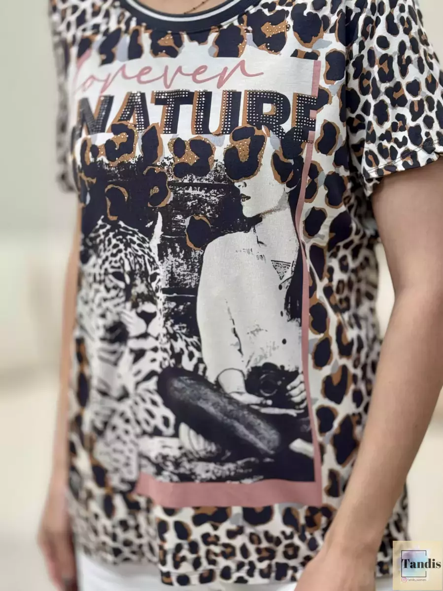 تیشرت ویسکوز طرح پلنگ(نگین دار)